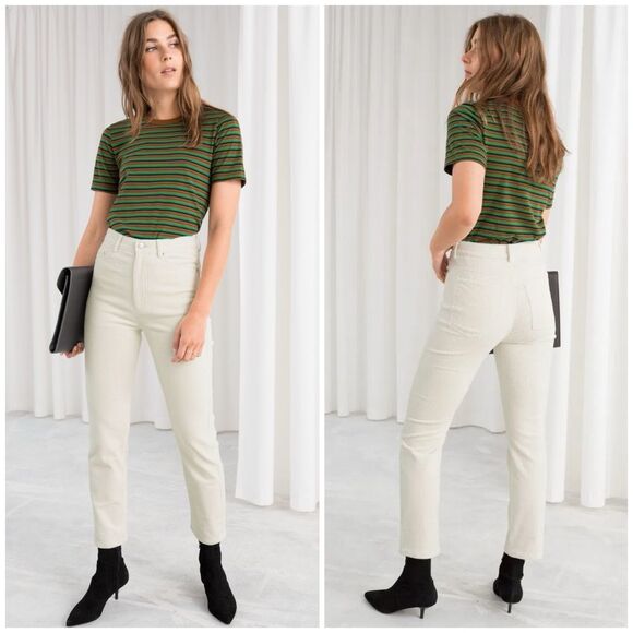 NWT & OTHER STORIES Ivory Corduroy High Waist Skinnies Size 6 - Picture 1 of 7
